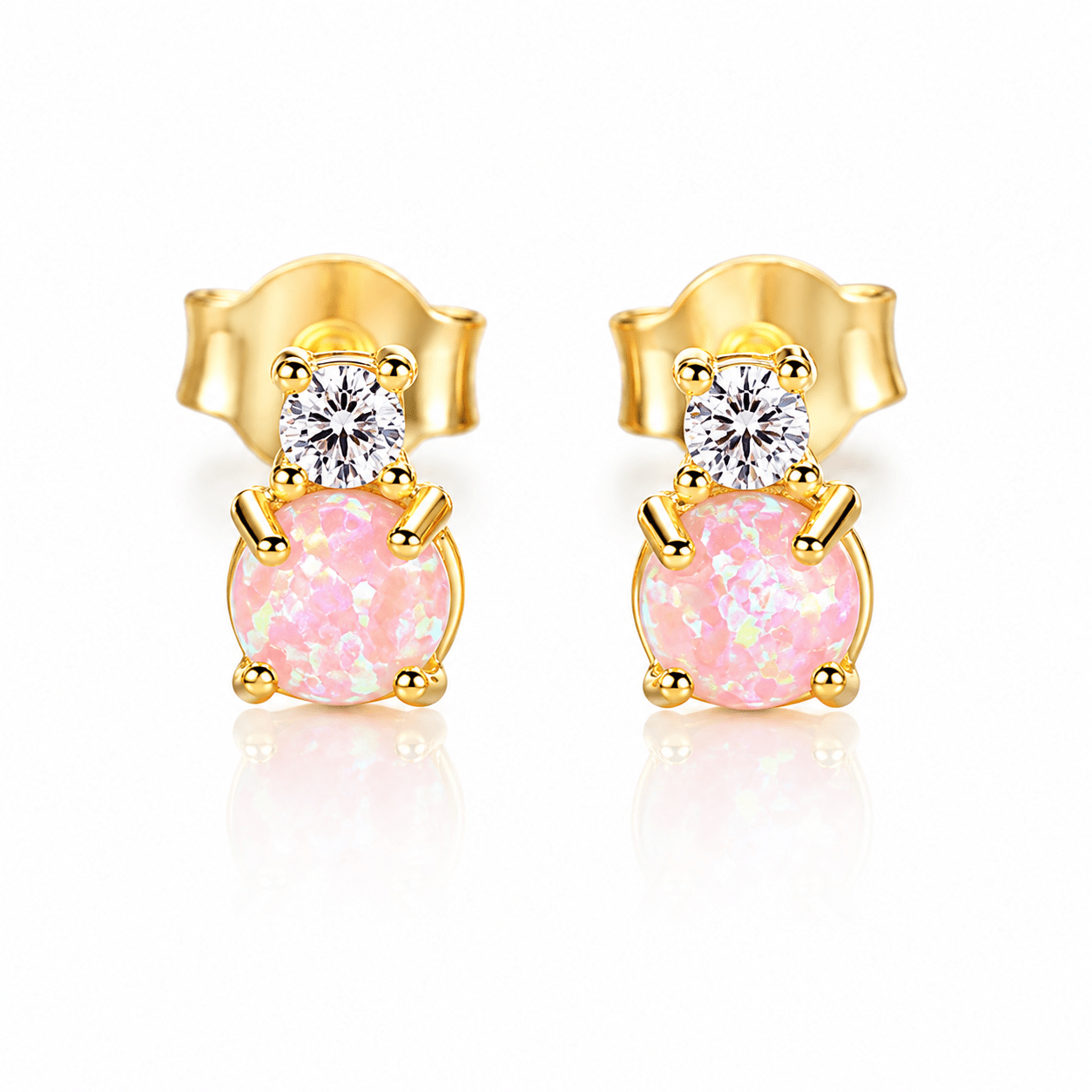 925 Sterling Silver Opal Stud Earrings with Cubic Zirconia – Gold & Rhodium Plated - NAFALUXE