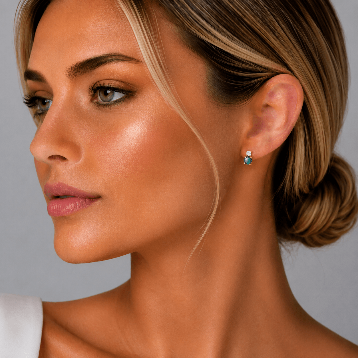 925 Sterling Silver Opal Stud Earrings with Cubic Zirconia – Gold & Rhodium Plated - NAFALUXE
