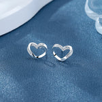 925 Sterling Silver Open Heart Stud Earrings with AAA Cubic Zirconia Accents - NAFALUXE