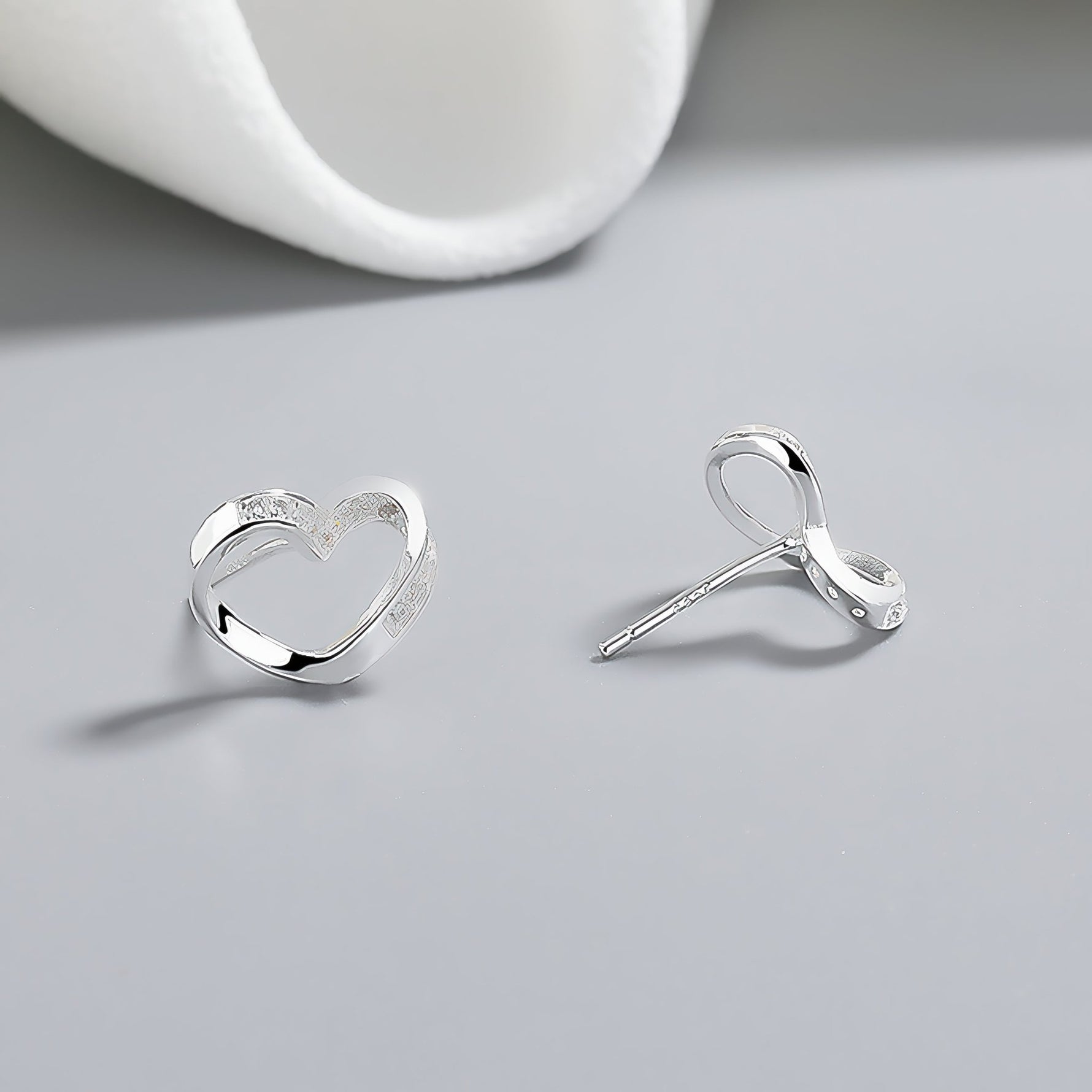 925 Sterling Silver Open Heart Stud Earrings with AAA Cubic Zirconia Accents - NAFALUXE
