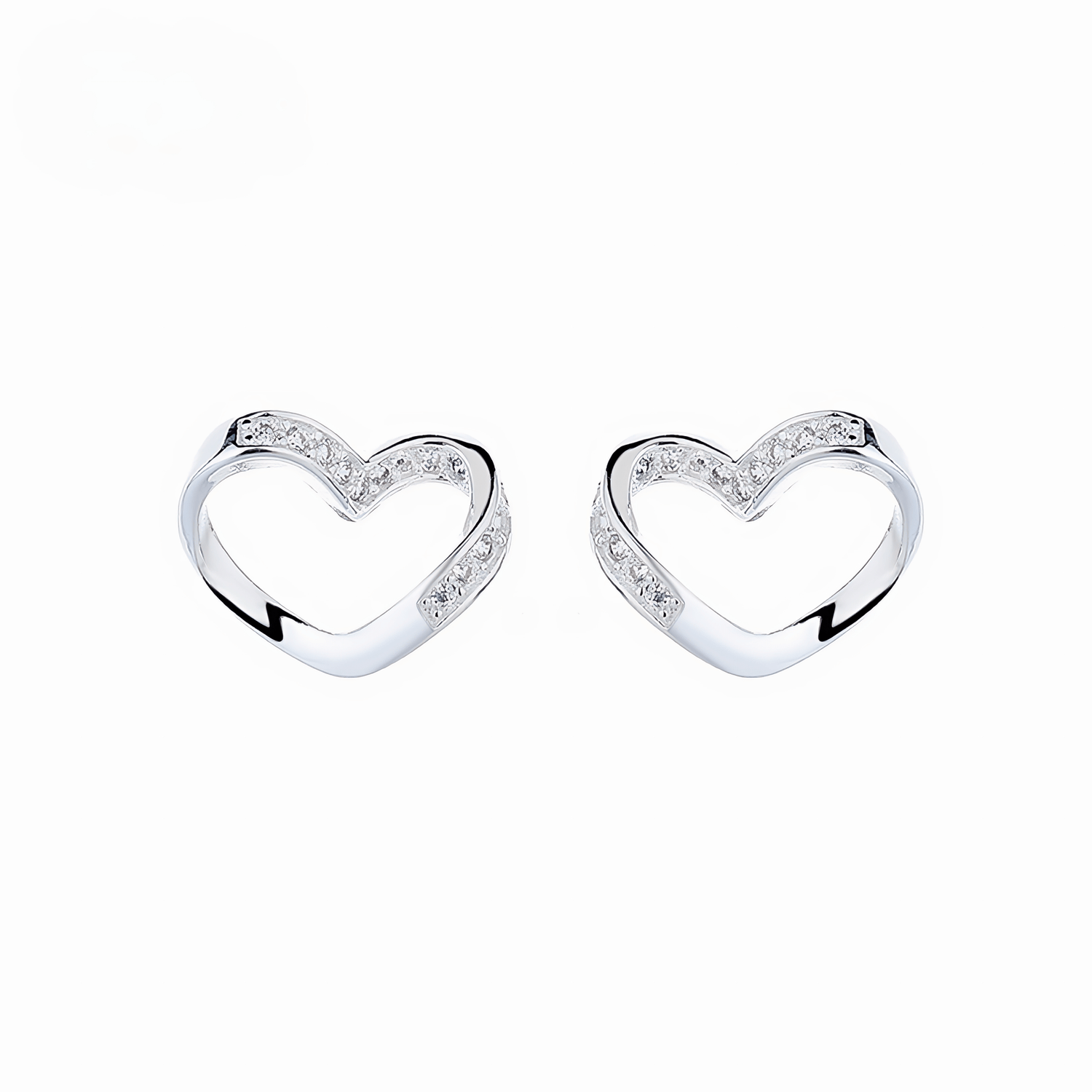 925 Sterling Silver Open Heart Stud Earrings with AAA Cubic Zirconia Accents - NAFALUXE