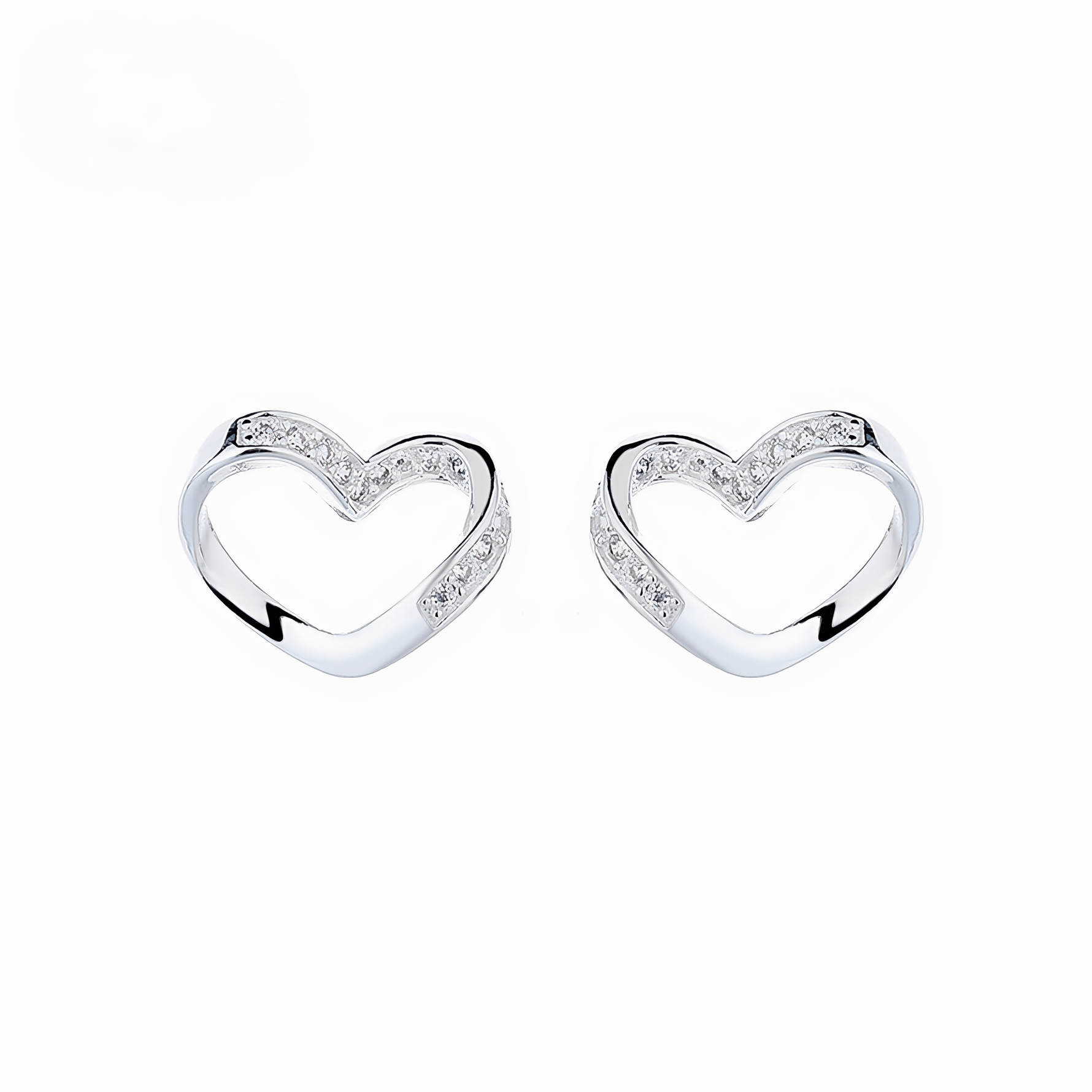 925 Sterling Silver Open Heart Stud Earrings with AAA Cubic Zirconia Accents - NAFALUXE