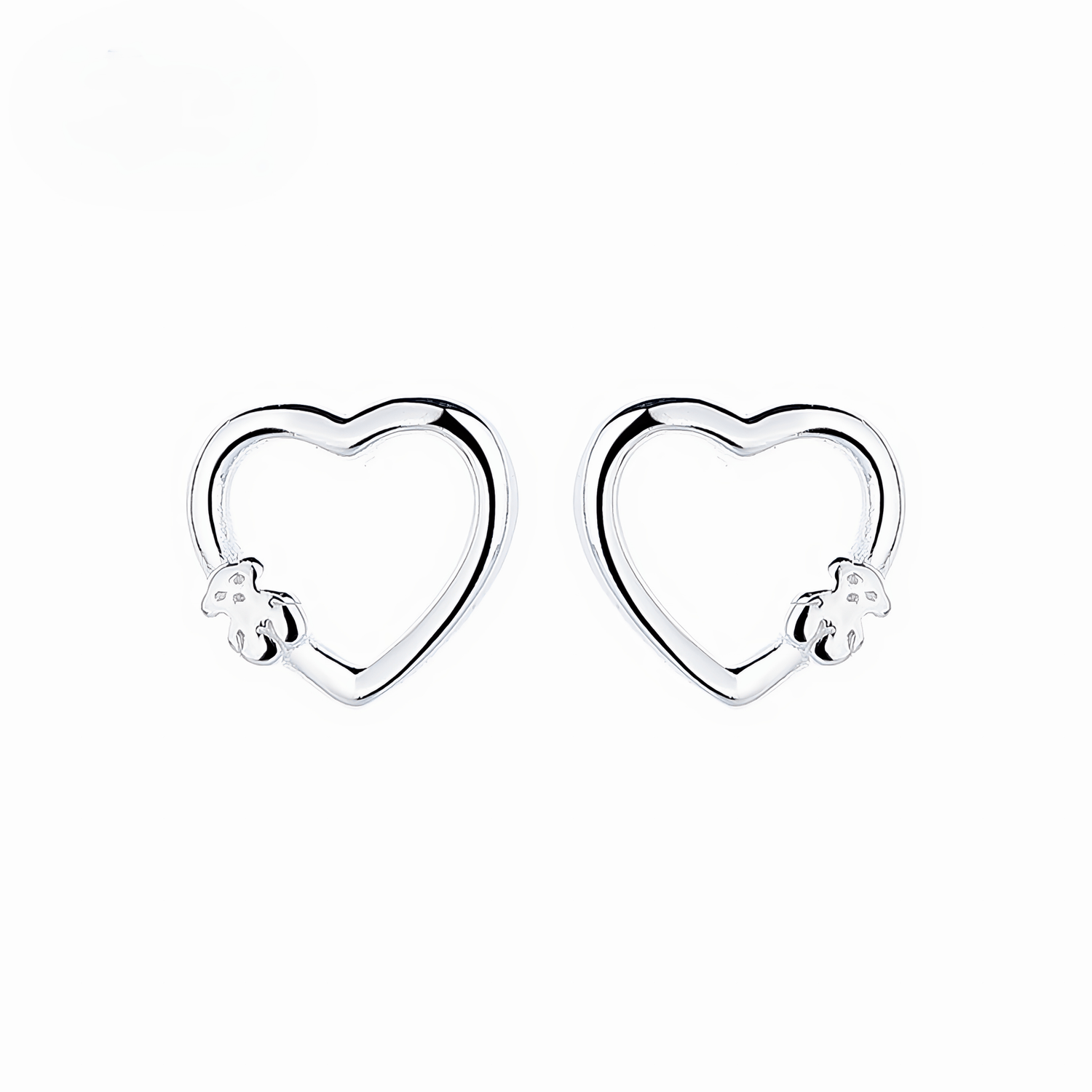 925 Sterling Silver Open Heart Stud Earrings with Teddy Bear Charm - NAFALUXE