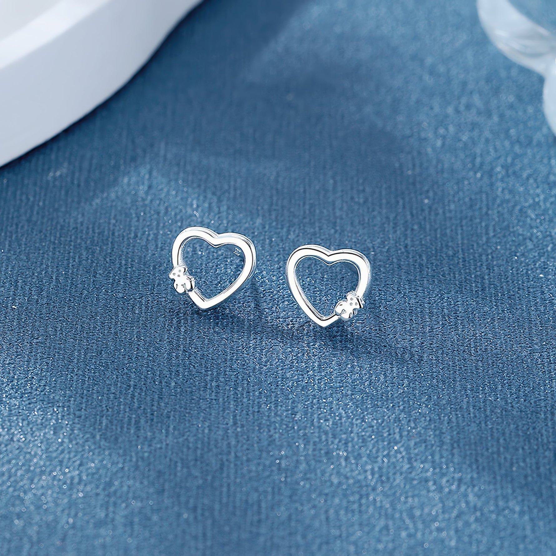 925 Sterling Silver Open Heart Stud Earrings with Teddy Bear Charm - NAFALUXE