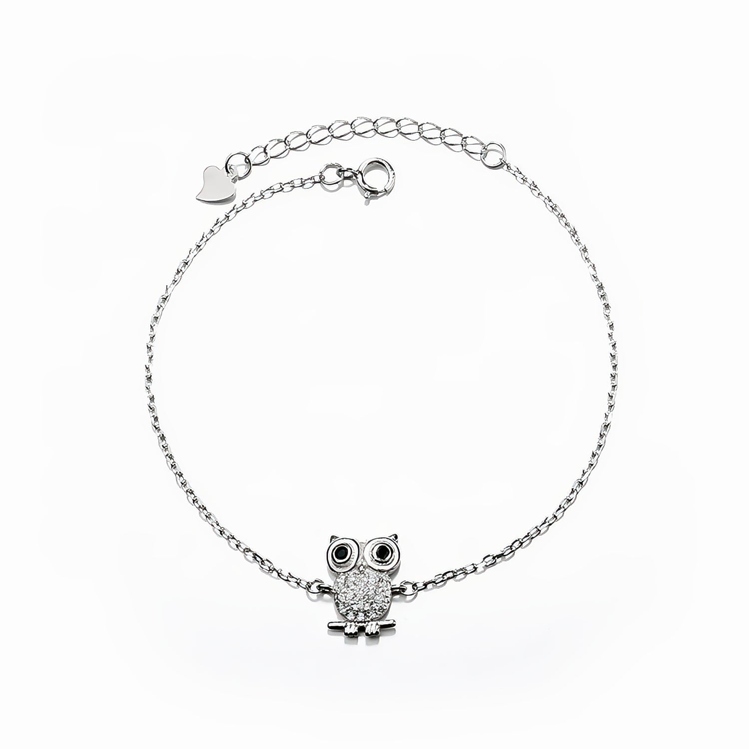 925 Sterling Silver Owl Bracelet with Zircon Stones – Rhodium Plated - NAFALUXE