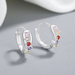 925 Sterling Silver Rainbow Huggie Hoop Earrings with Multicolor AAA Cubic Zirconia - NAFALUXE