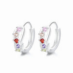925 Sterling Silver Rainbow Huggie Hoop Earrings with Multicolor AAA Cubic Zirconia - NAFALUXE