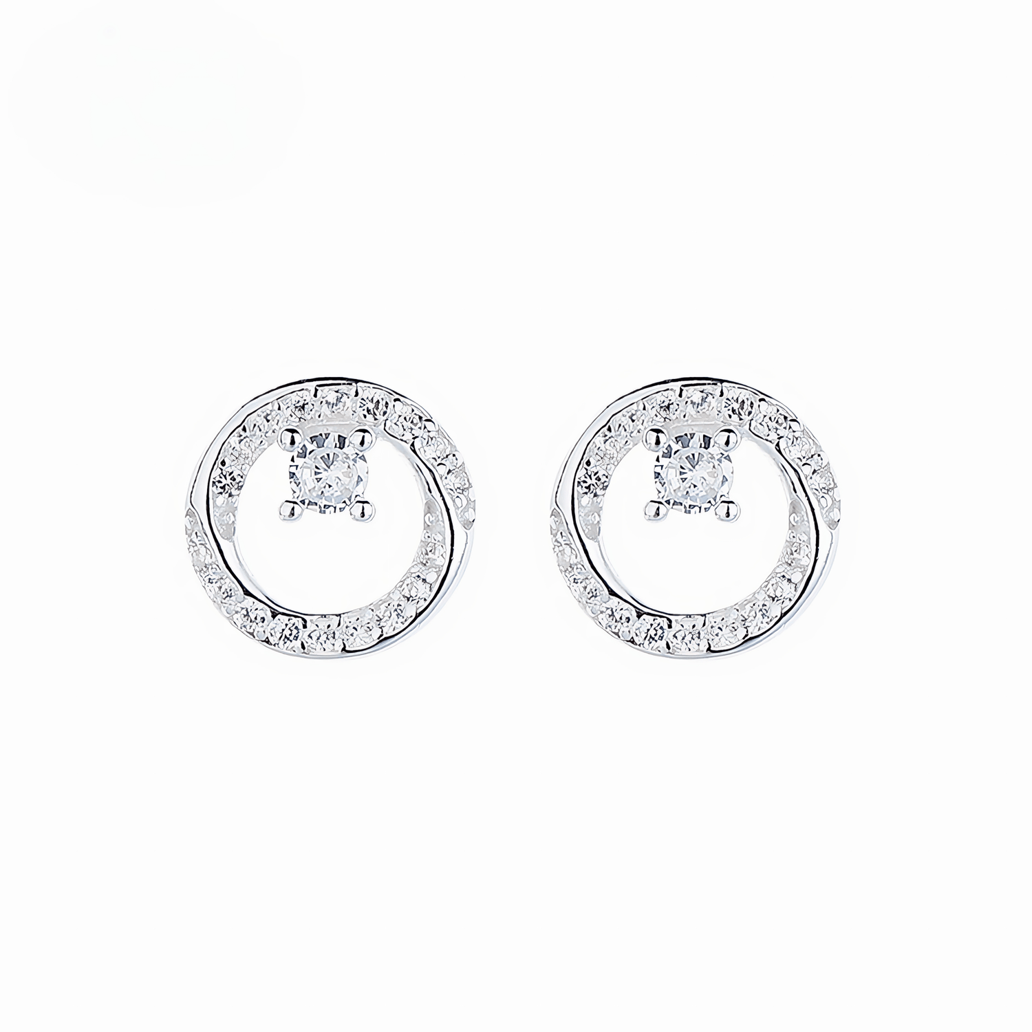 925 Sterling Silver Round Stud Earrings with Clear AAA Cubic Zirconia Accents - NAFALUXE