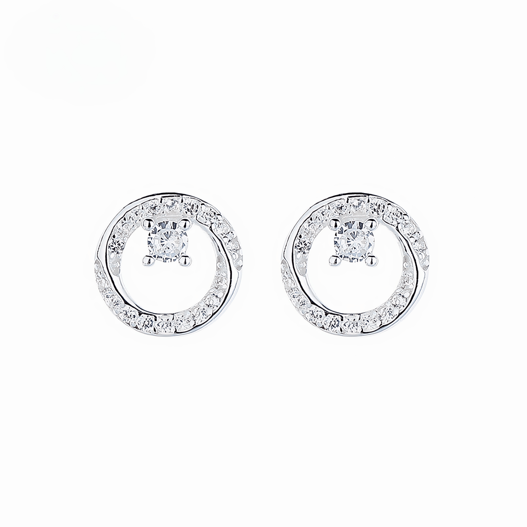 925 Sterling Silver Round Stud Earrings with Clear AAA Cubic Zirconia Accents - NAFALUXE