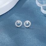 925 Sterling Silver Round Stud Earrings with Clear AAA Cubic Zirconia Accents - NAFALUXE