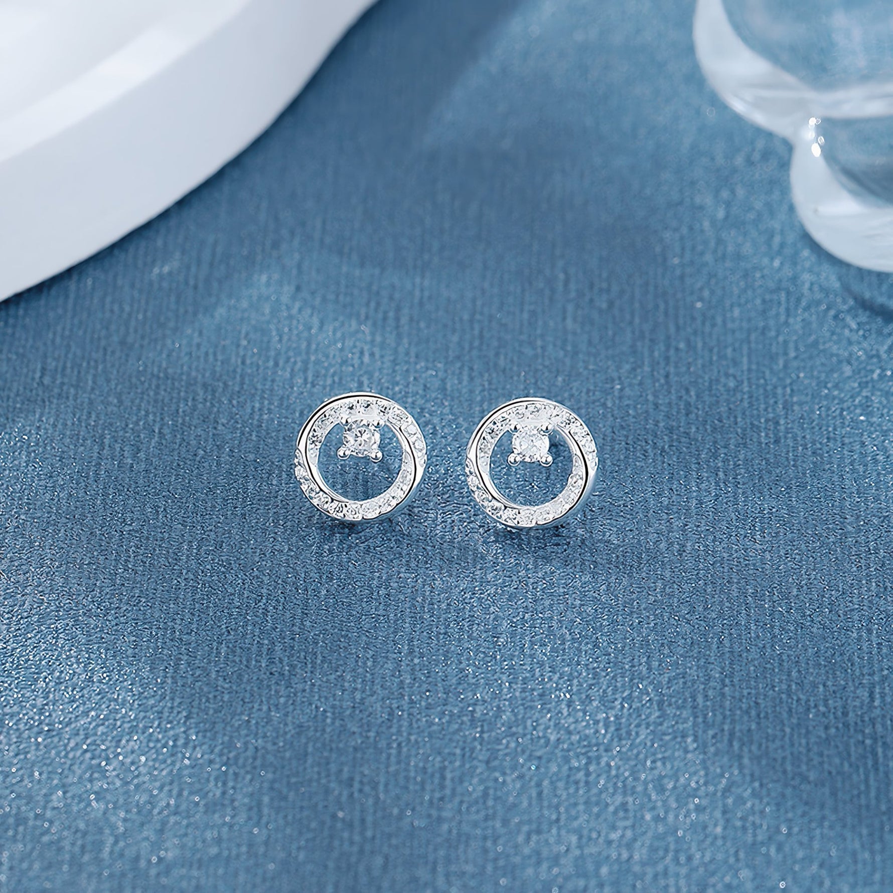 925 Sterling Silver Round Stud Earrings with Clear AAA Cubic Zirconia Accents - NAFALUXE