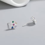 925 Sterling Silver Round Stud Earrings with Multicolor AAA Cubic Zirconia - NAFALUXE