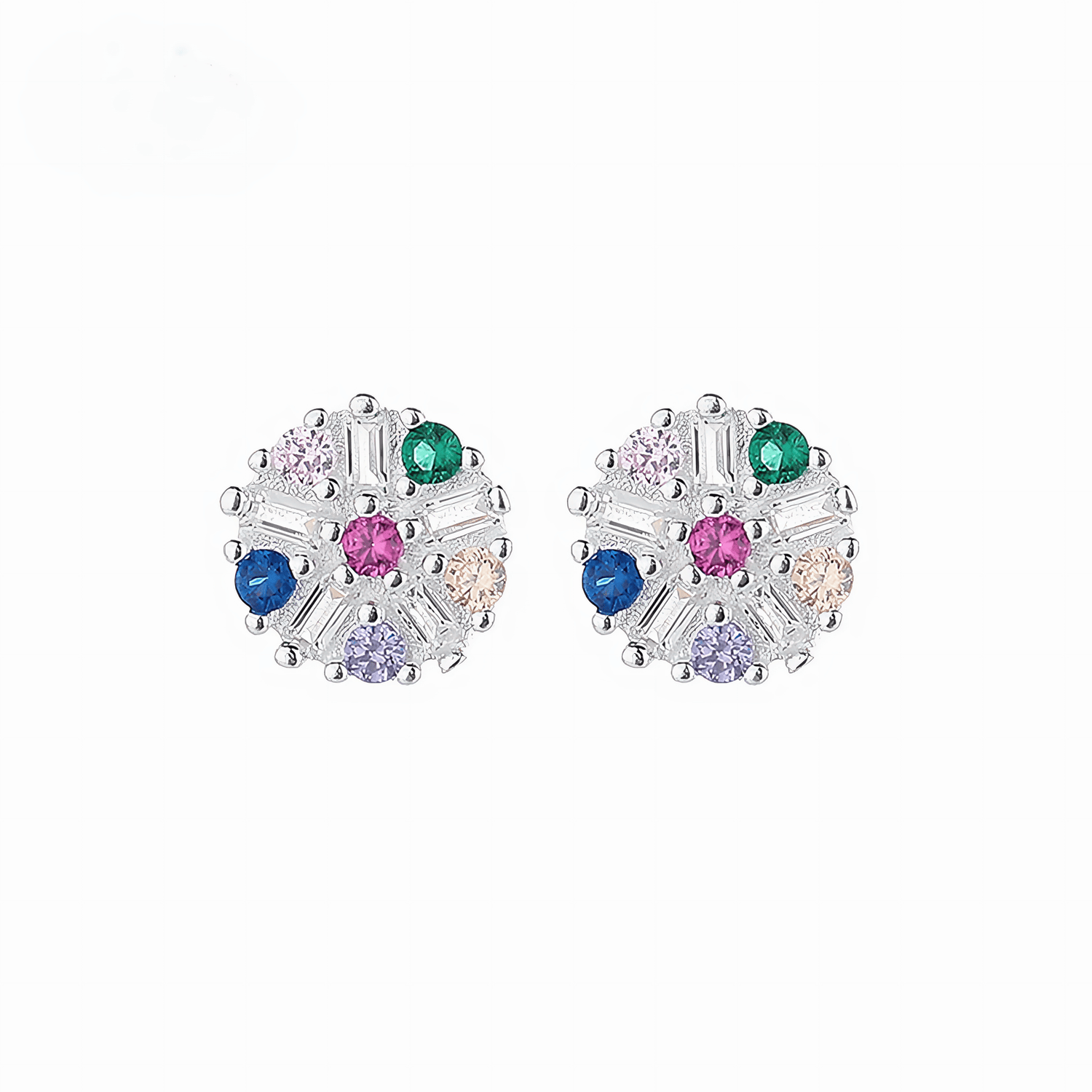 925 Sterling Silver Round Stud Earrings with Multicolor AAA Cubic Zirconia - NAFALUXE
