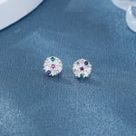925 Sterling Silver Round Stud Earrings with Multicolor AAA Cubic Zirconia - NAFALUXE