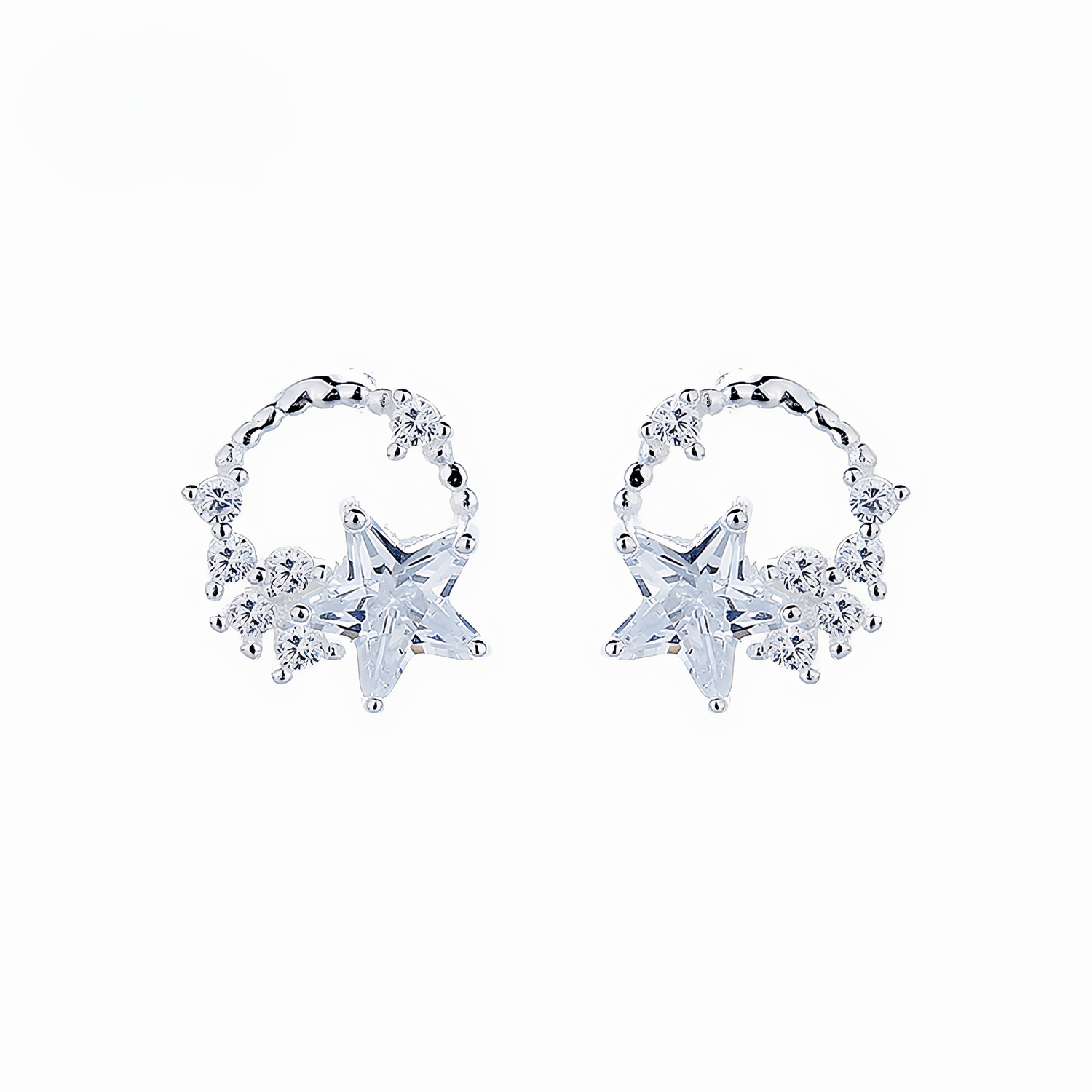 925 Sterling Silver Star and Moon Stud Earrings with Sparkling AAA Cubic Zirconia - NAFALUXE