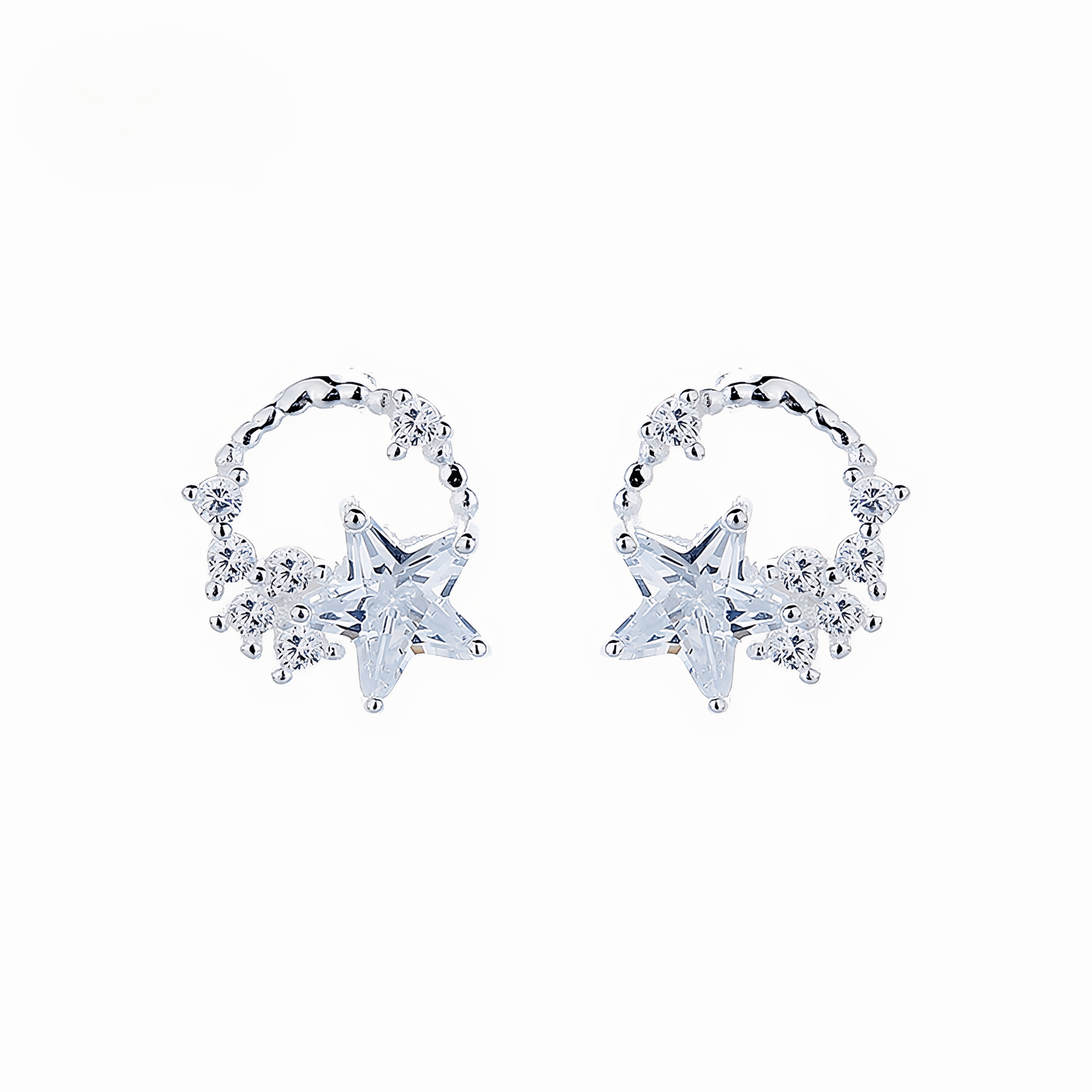 925 Sterling Silver Star and Moon Stud Earrings with Sparkling AAA Cubic Zirconia - NAFALUXE