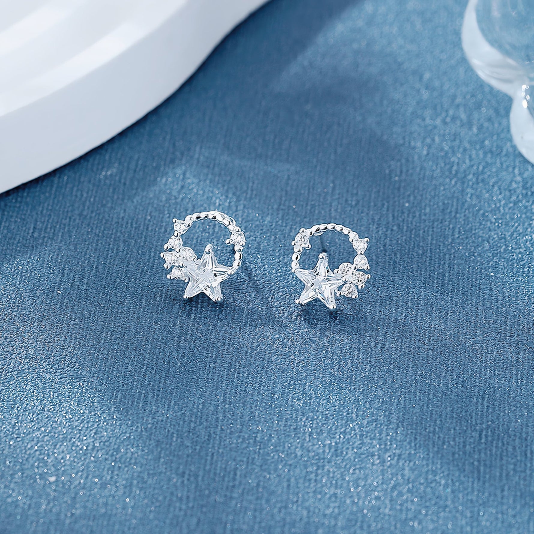 925 Sterling Silver Star and Moon Stud Earrings with Sparkling AAA Cubic Zirconia - NAFALUXE