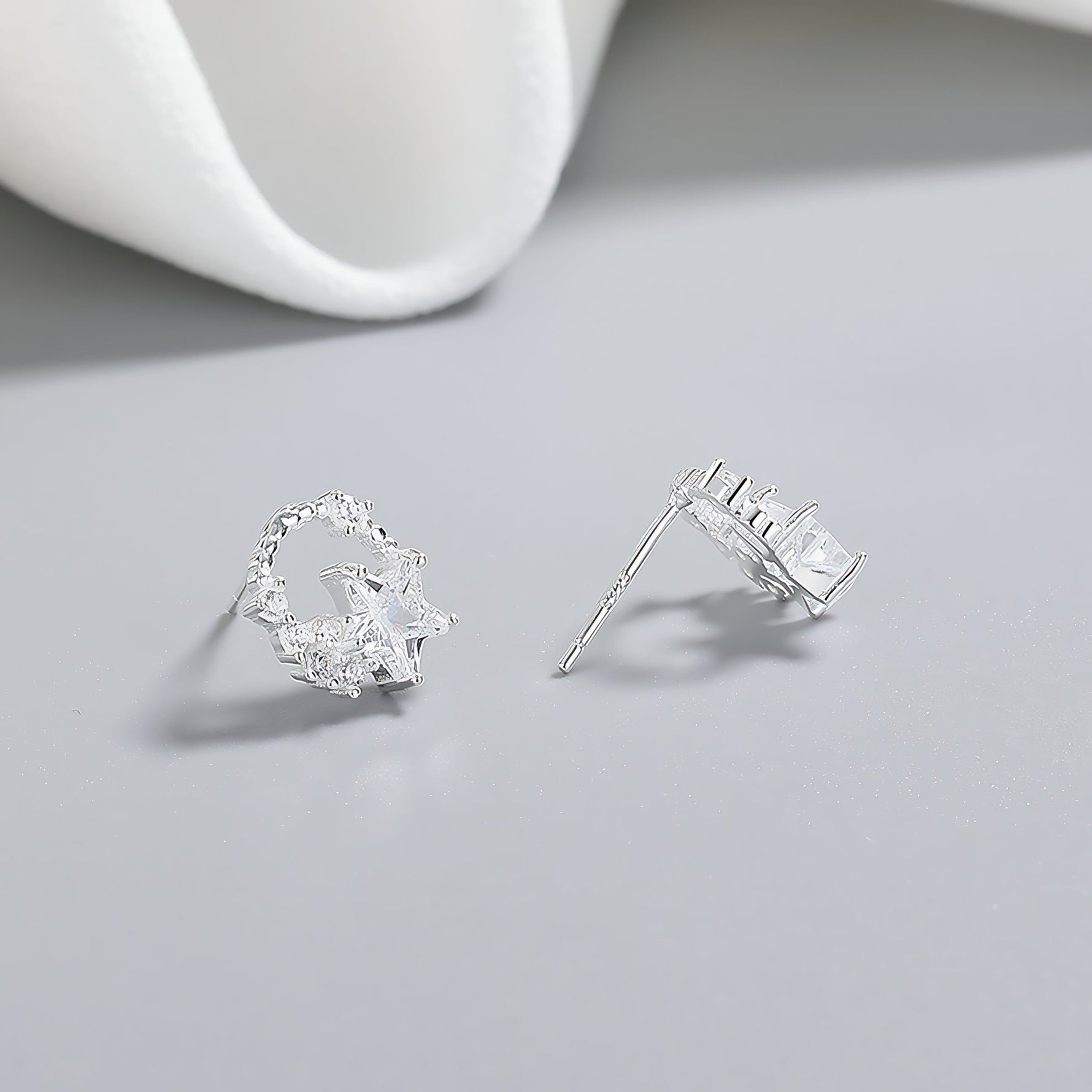 925 Sterling Silver Star and Moon Stud Earrings with Sparkling AAA Cubic Zirconia - NAFALUXE