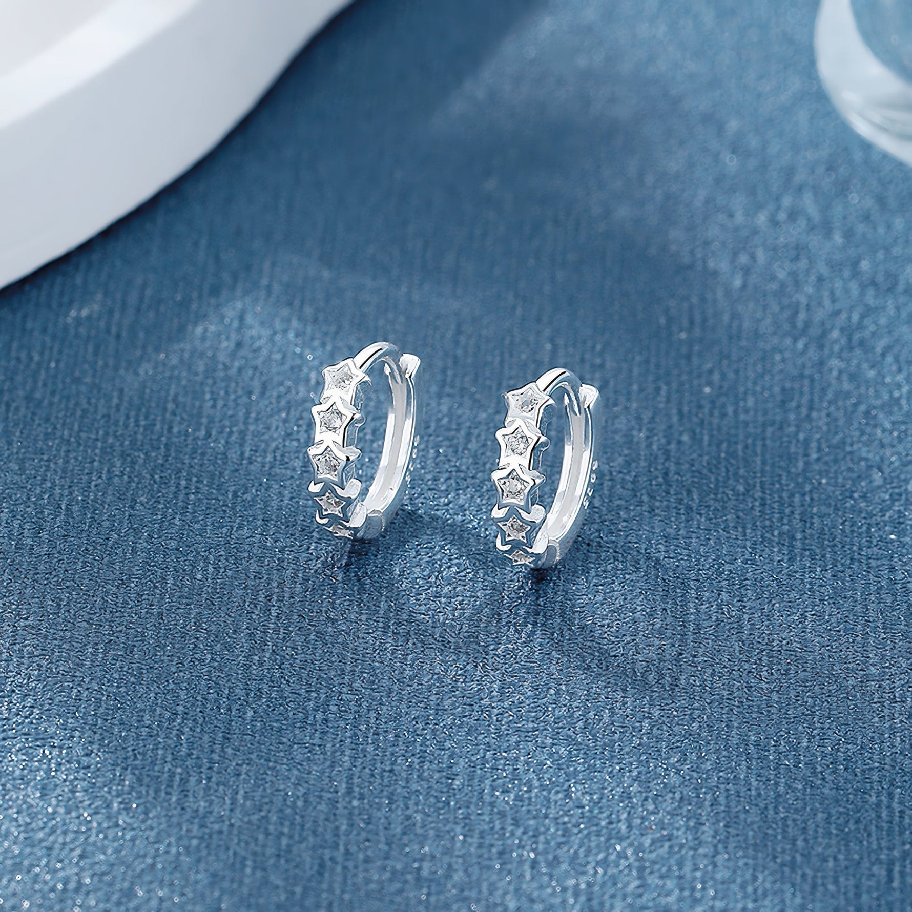 925 Sterling Silver Star Huggie Hoop Earrings with AAA Cubic Zirconia - NAFALUXE