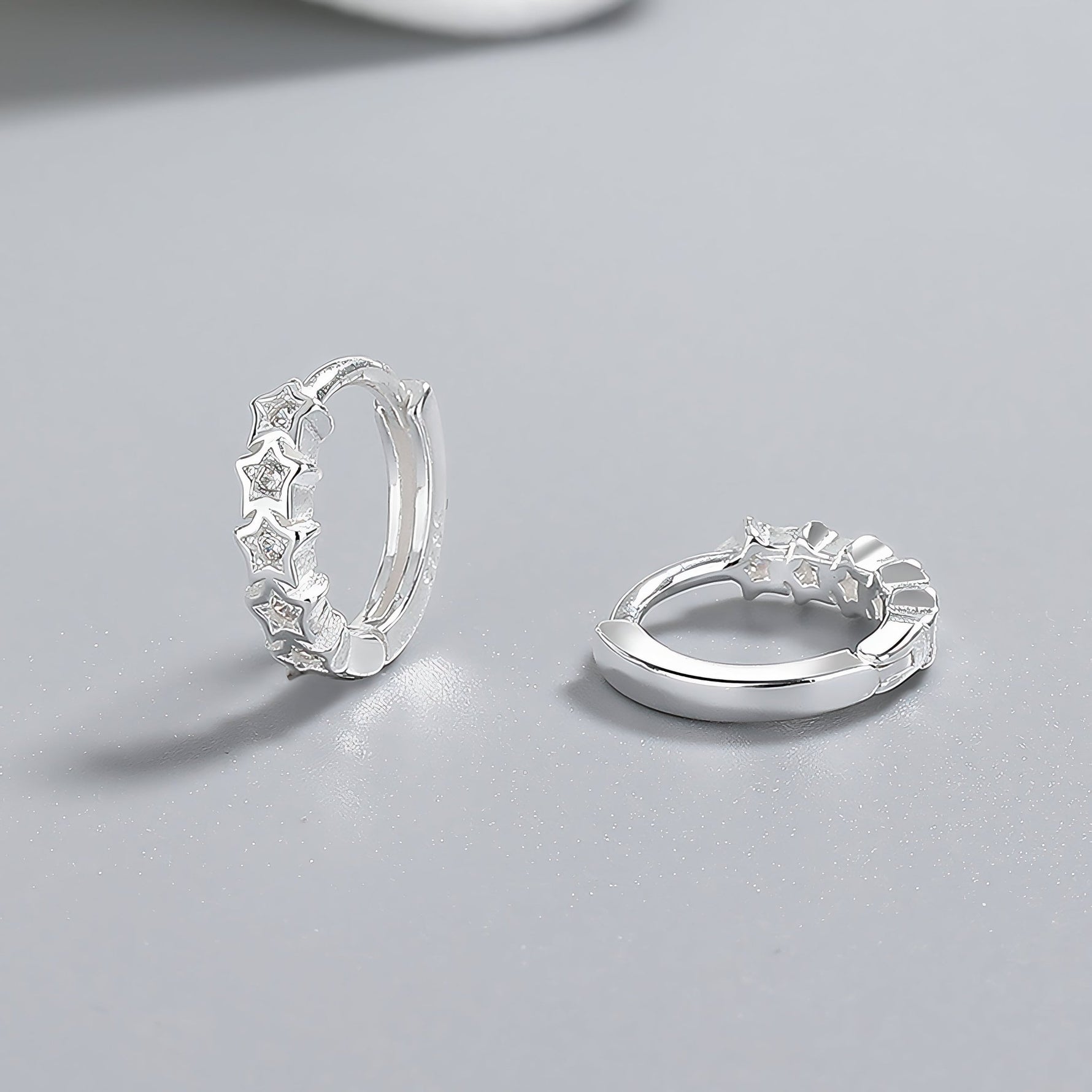 925 Sterling Silver Star Huggie Hoop Earrings with AAA Cubic Zirconia - NAFALUXE