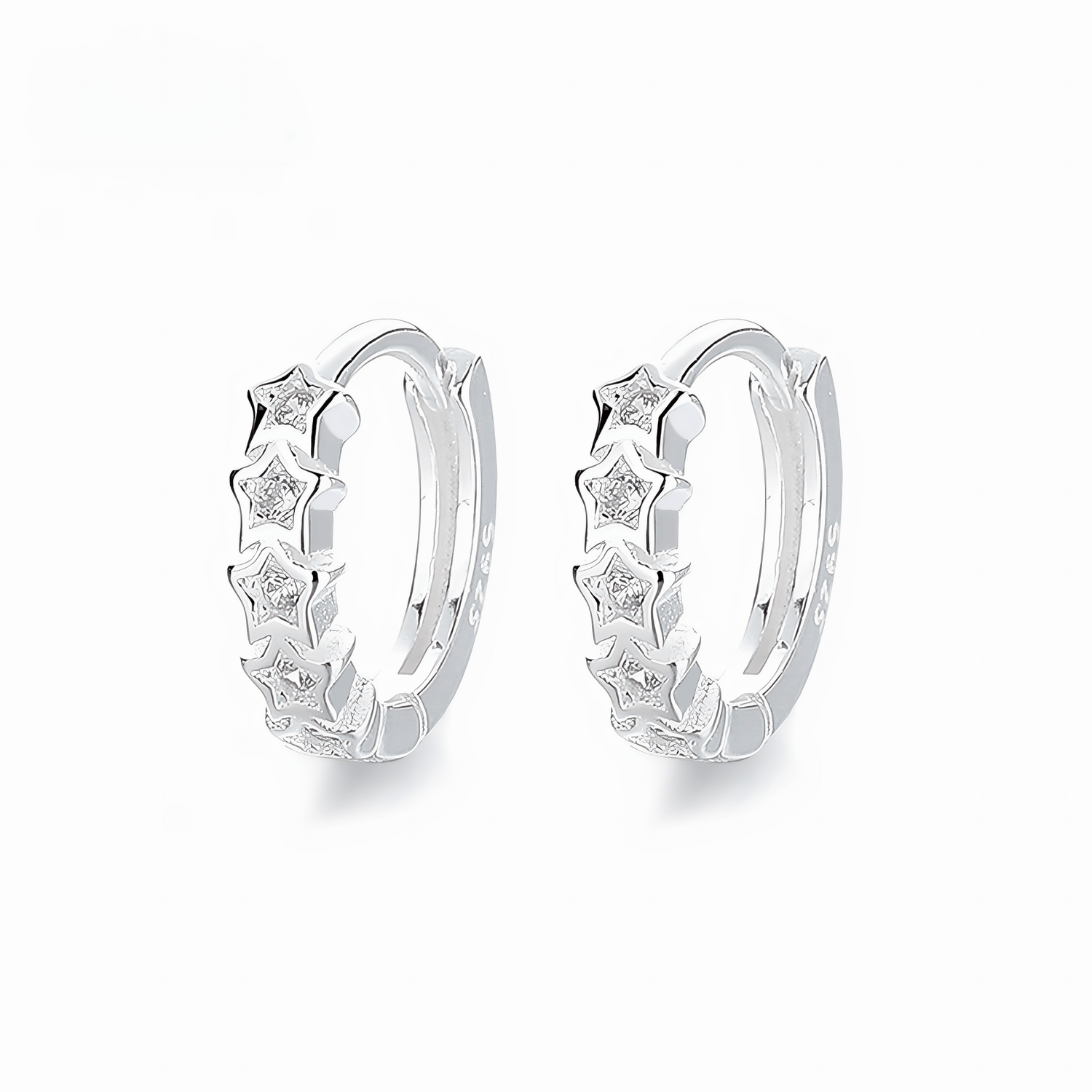 925 Sterling Silver Star Huggie Hoop Earrings with AAA Cubic Zirconia - NAFALUXE