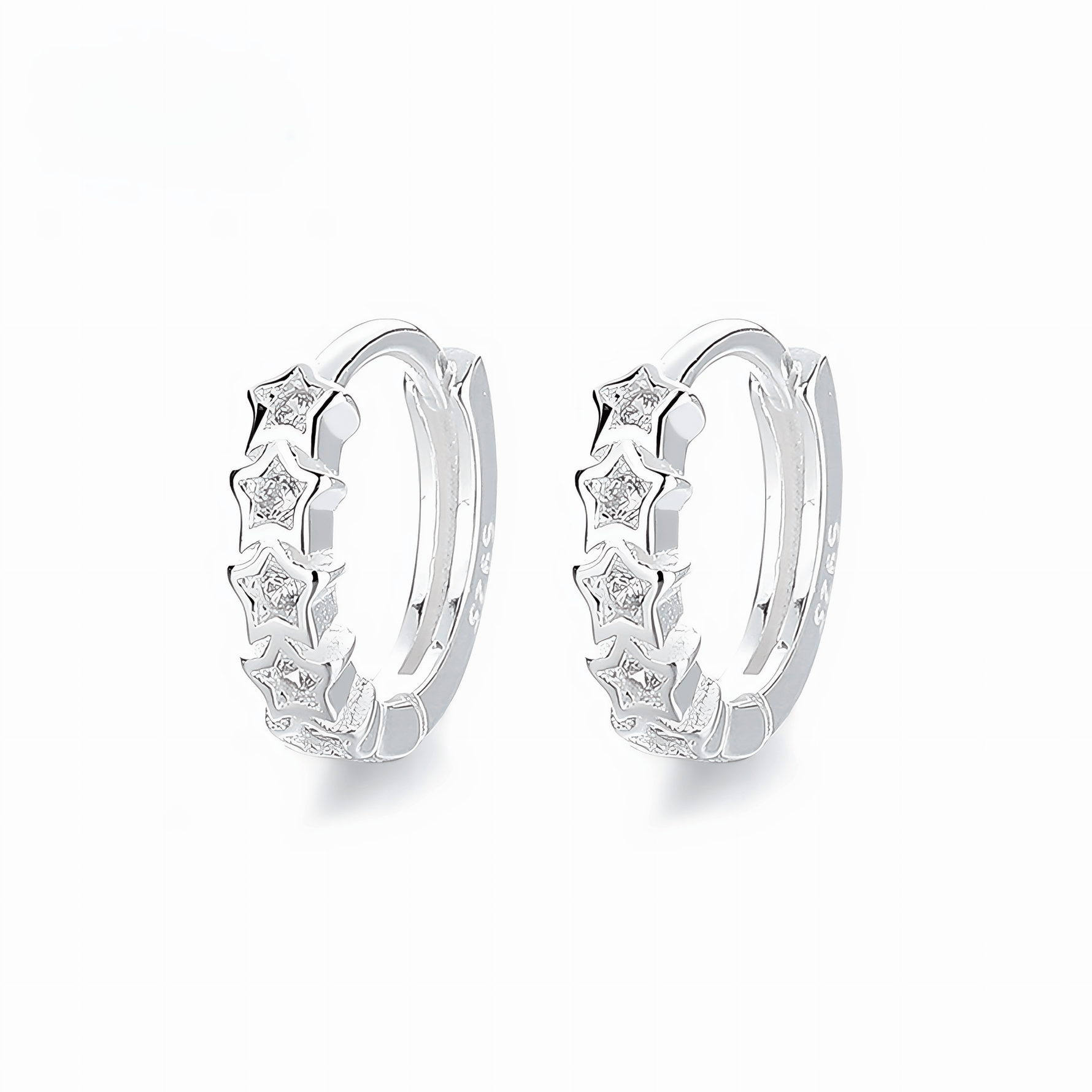 925 Sterling Silver Star Huggie Hoop Earrings with AAA Cubic Zirconia - NAFALUXE