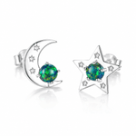 925 Sterling Silver Star & Moon Stud Earrings with Green Formica Stone - NAFALUXE