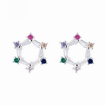 925 Sterling Silver Star Stud Earrings with Multicolor AAA Cubic Zirconia - NAFALUXE