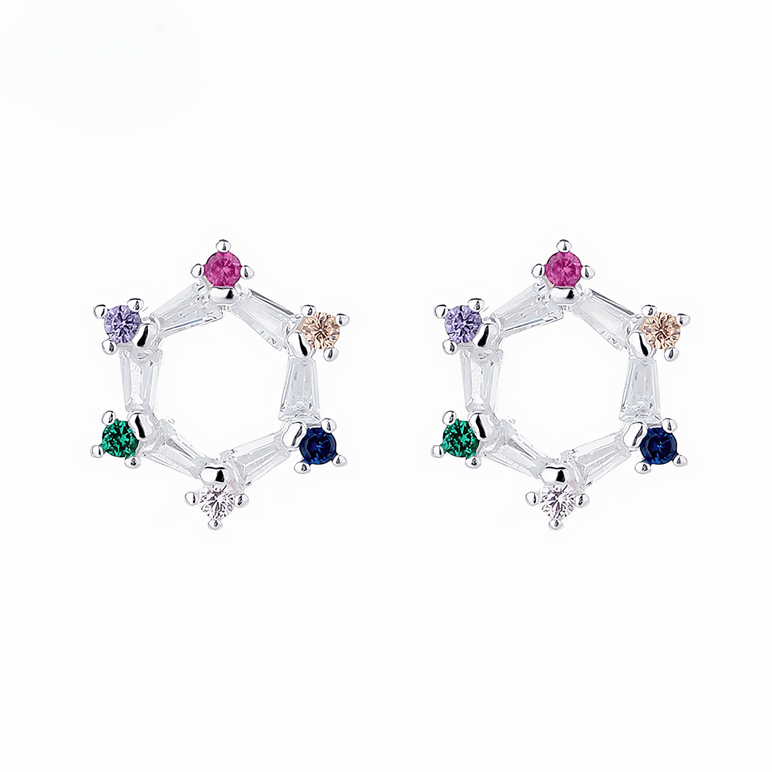 925 Sterling Silver Star Stud Earrings with Multicolor AAA Cubic Zirconia - NAFALUXE