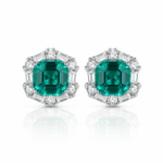 925 Sterling Silver Stud Earrings with Emerald-Green Formica Stone Halo - NAFALUXE