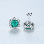 925 Sterling Silver Stud Earrings with Emerald - Green Formica Stone Halo - NAFALUXE
