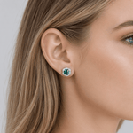 925 Sterling Silver Stud Earrings with Emerald-Green Formica Stone Halo - NAFALUXE