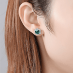 925 Sterling Silver Stud Earrings with Emerald - Green Formica Stone Halo - NAFALUXE