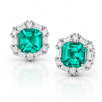 925 Sterling Silver Stud Earrings with Emerald-Green Formica Stone Halo - NAFALUXE