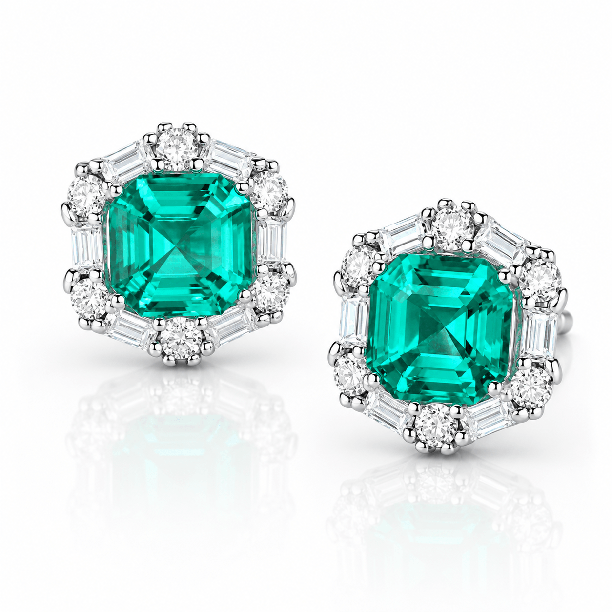 925 Sterling Silver Stud Earrings with Emerald-Green Formica Stone Halo - NAFALUXE