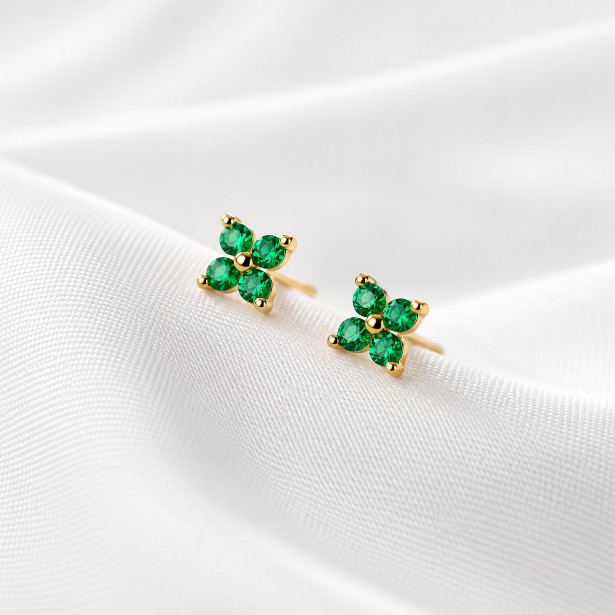 Minimalist Four-Petal CZ Flower Stud Earrings – 925 Sterling Silver Gold Plated