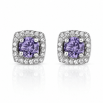 Amethyst Halo Stud Earrings – 925 Silver - NAFALUXE