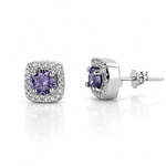 Amethyst Halo Stud Earrings – 925 Silver - NAFALUXE