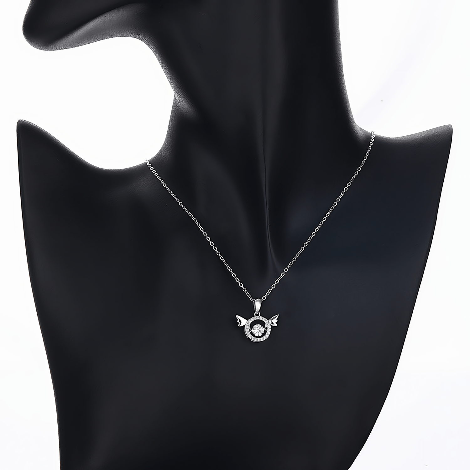 Angel Wings Circle Pendant – 925 Silver - NAFALUXE