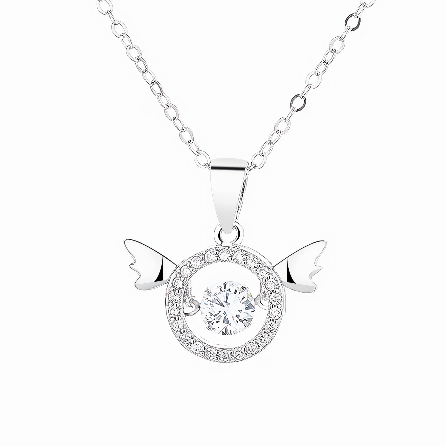 Angel Wings Circle Pendant – 925 Silver - NAFALUXE