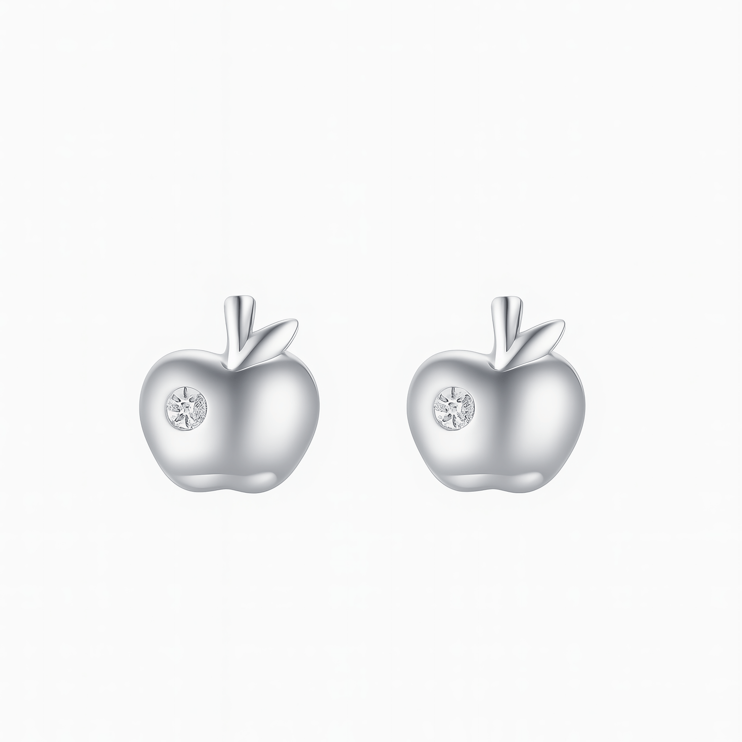 Apple Stud Earrings with Tiny Zirconia Accent Cute and Playful - NAFALUXE
