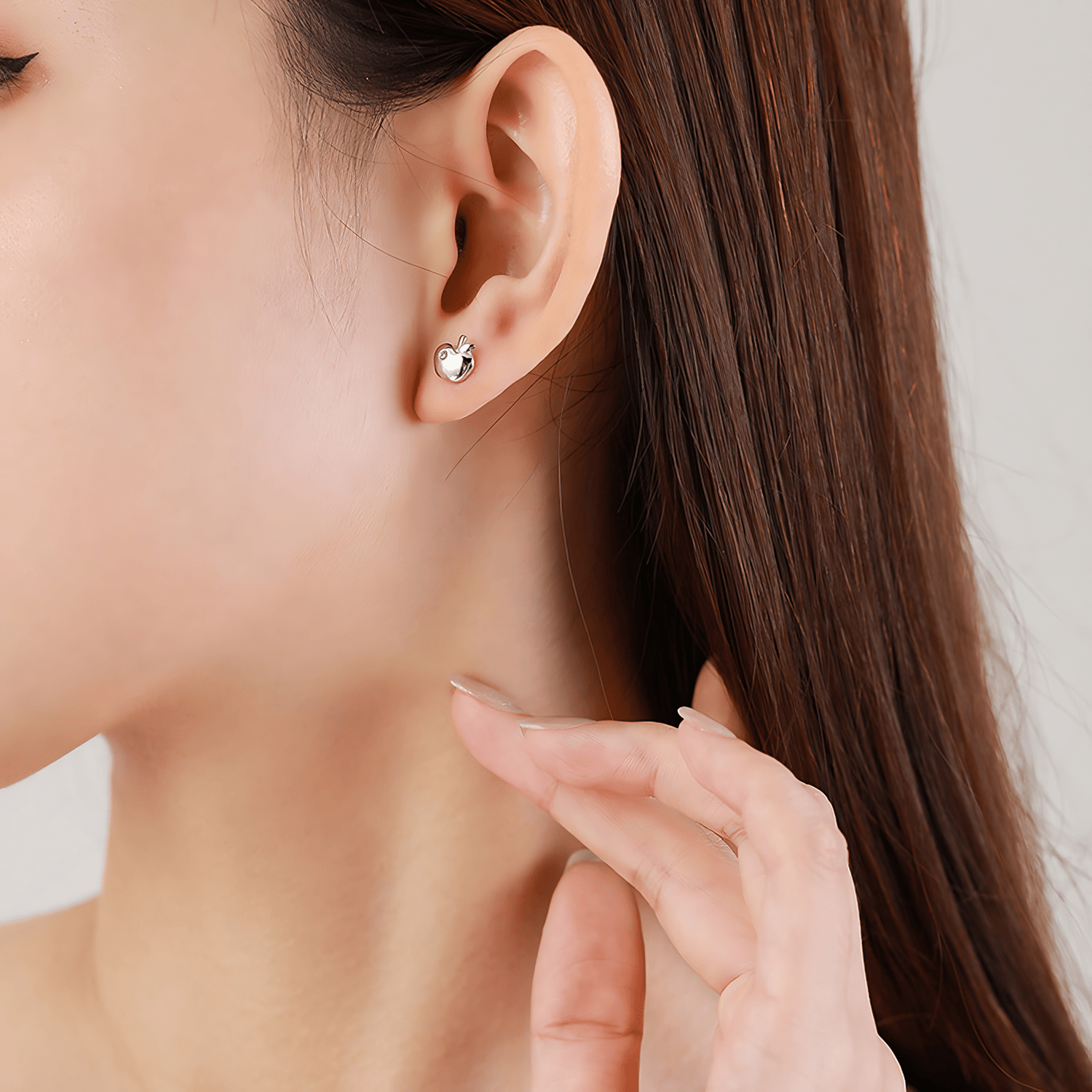 Apple Stud Earrings with Tiny Zirconia Accent Cute and Playful - NAFALUXE
