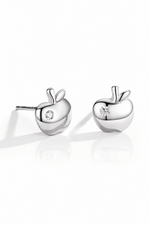 Apple Stud Earrings with Tiny Zirconia Accent Cute and Playful - NAFALUXE