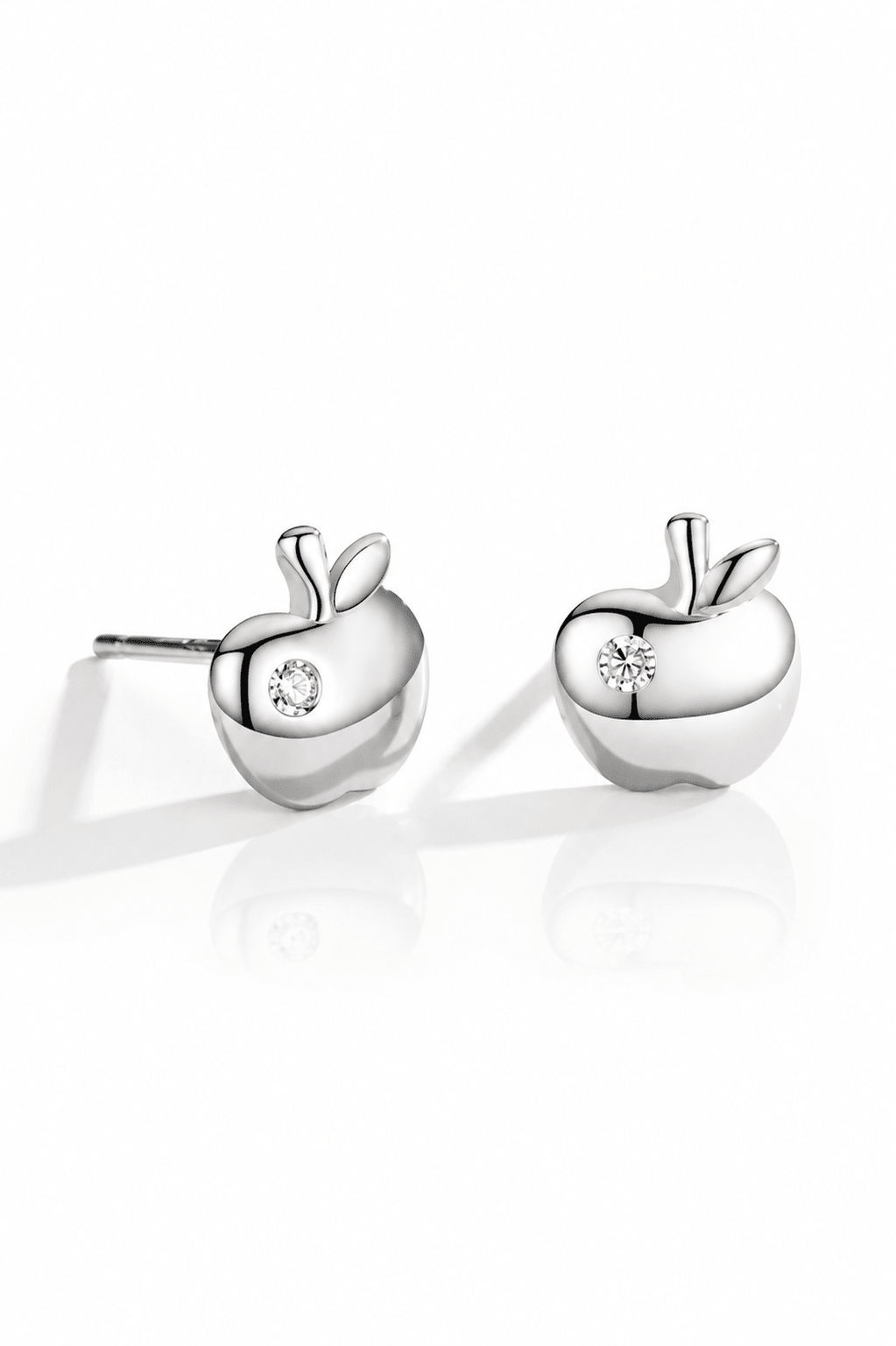 Apple Stud Earrings with Tiny Zirconia Accent Cute and Playful - NAFALUXE