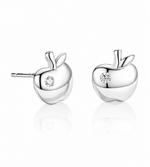 Apple Stud Earrings with Tiny Zirconia Accent Cute and Playful - NAFALUXE