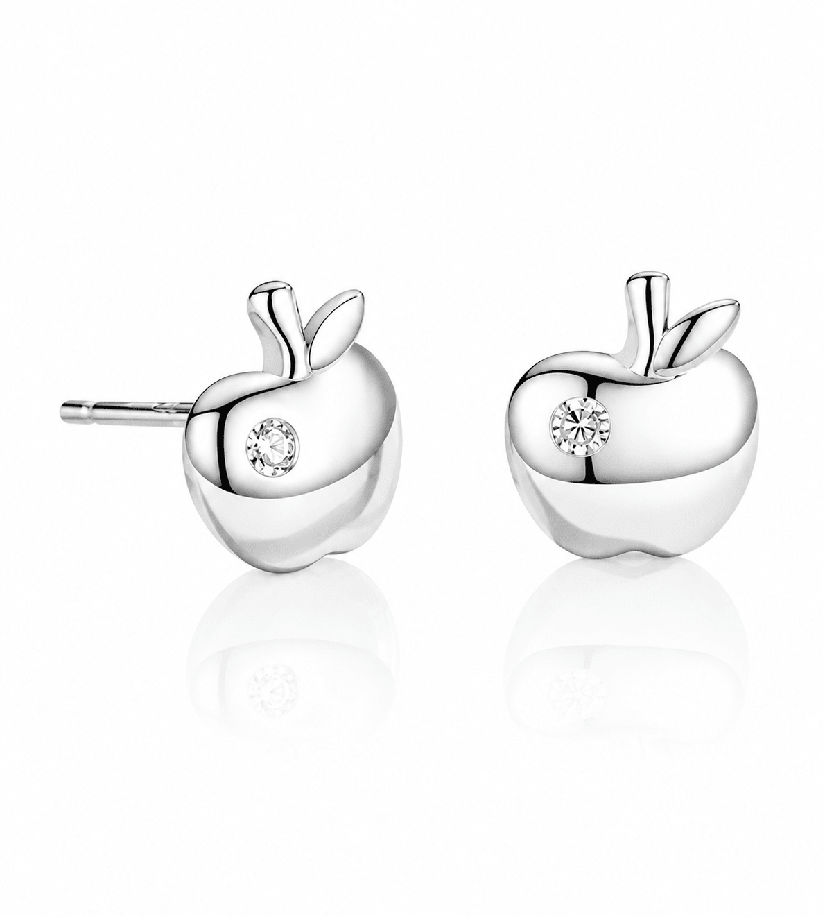 Apple Stud Earrings with Tiny Zirconia Accent Cute and Playful - NAFALUXE