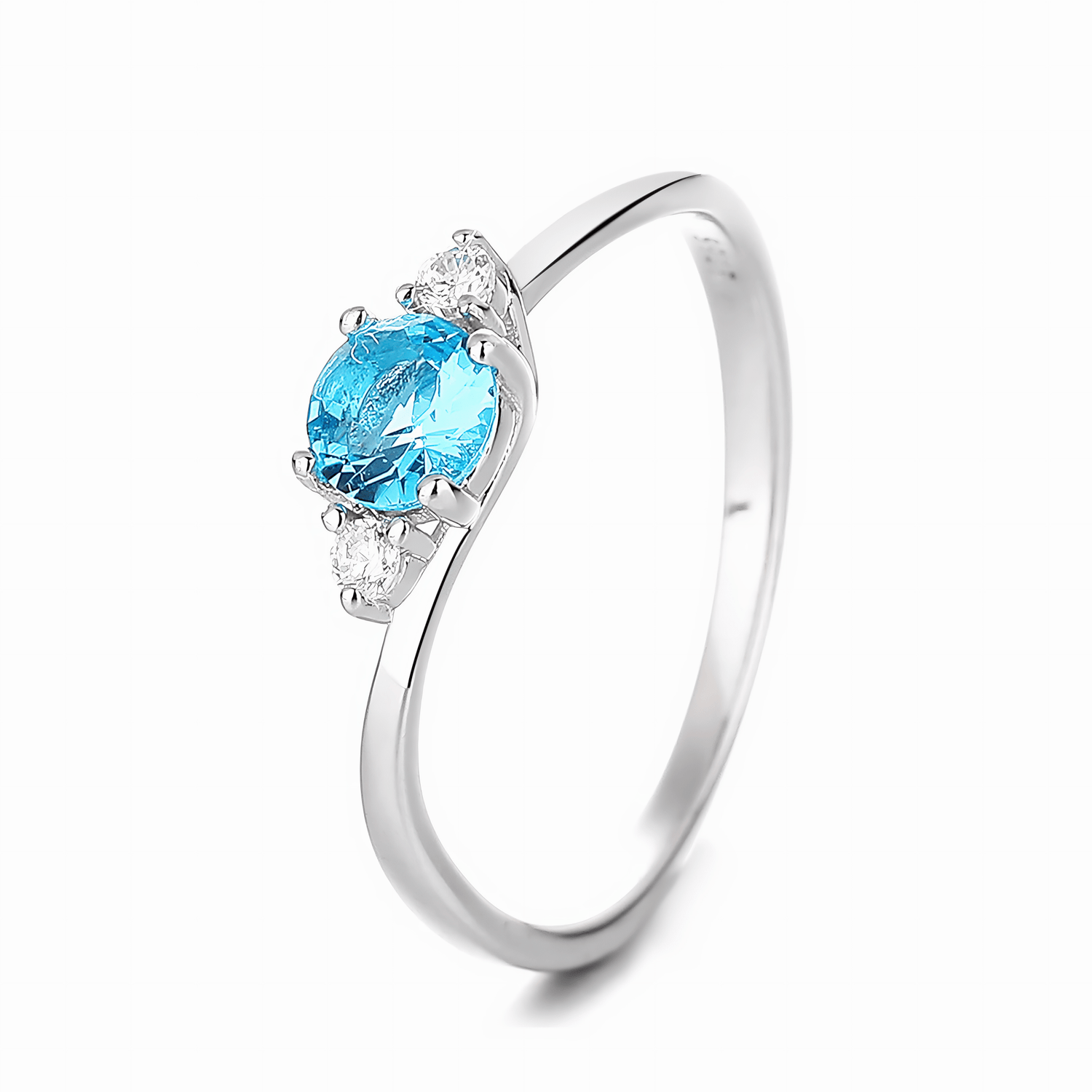 Azure Promise – Sterling Silver Ring with Oval Blue CZ and Side Accents - NAFALUXE
