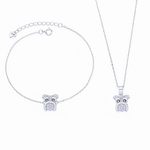 Bear Jewelry Set – Pink CZ Necklace and Bracelet for Girls - NAFALUXE