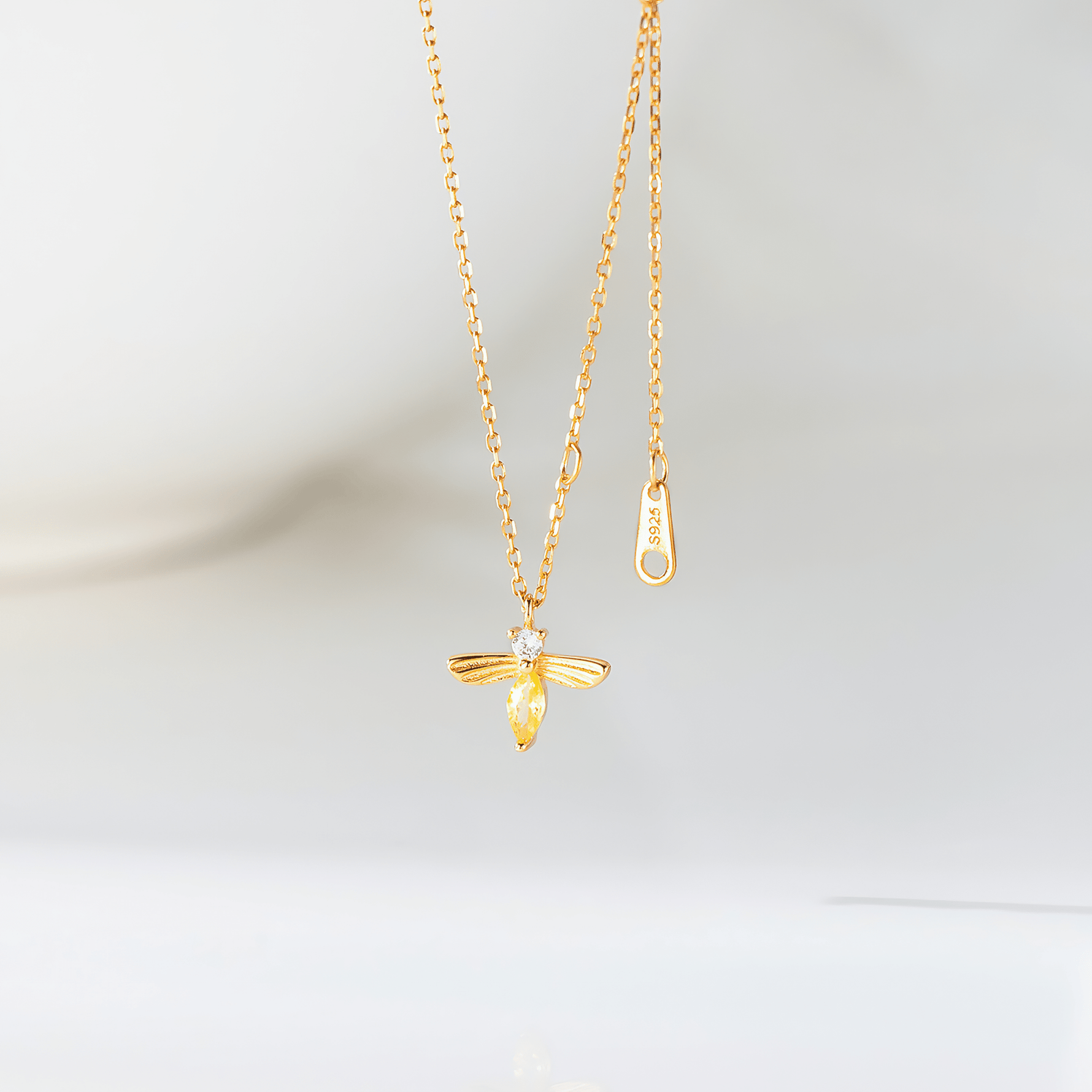 Bee Pendant Necklace in Gold - Plated Sterling Silver with Crystal Accent - NAFALUXE