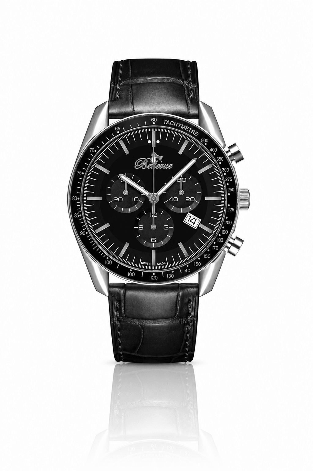 Bellevue Chronograph 43mm Black Men's Watch – Ronda Quartz - NAFALUXE